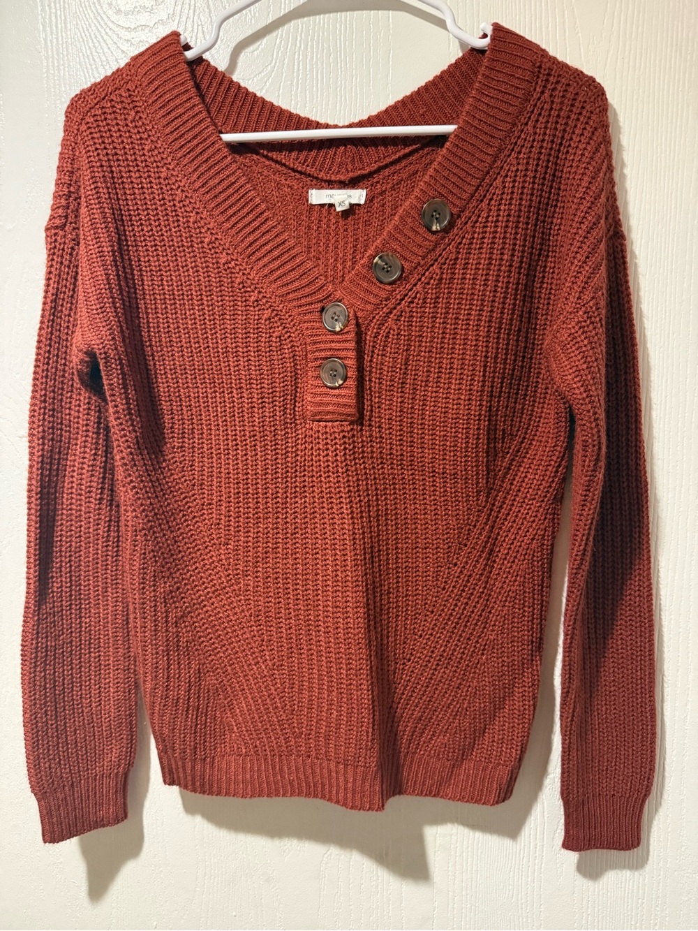 Maurices Women's V-Neck Button Pullover Sweater - Rust